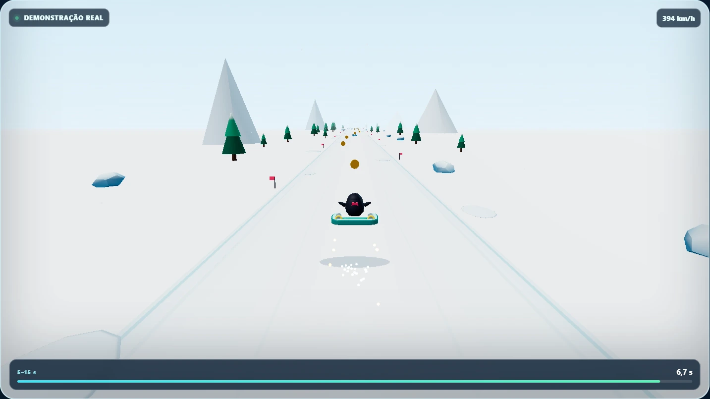 Super salto elevando o pinguim na pista real do jogo